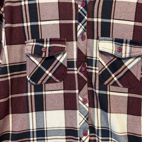 Eden & Olivia 1X Plaid Button Front Tunic Top Burgundy Navy Soft Stretch Country - Picture 4 of 11